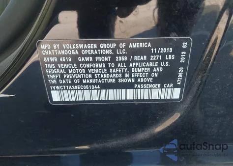 2014 Volkswagen Passat 1.8T Sel Premium from USA, damaged, VIN 1VWCT7A39EC051344